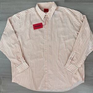 Hugo Boss Men's Striped Button Down Shirt Orange White Multiple Sizes